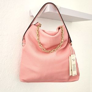 Kayla & Ava Pink Ribbed Vegan Leather Shoulder Bag